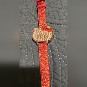 Hello Kitty-Inspired Red Glitter Strap Crystal Accent Watch
